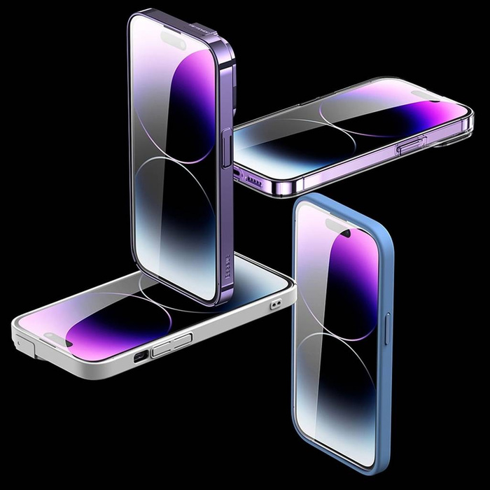 Baseus Set de 2x Cristal Templado para iPhone 14 Pro Max Pantalla Completa con Tapa Altavoz 0.3mm + Marco de Montaje