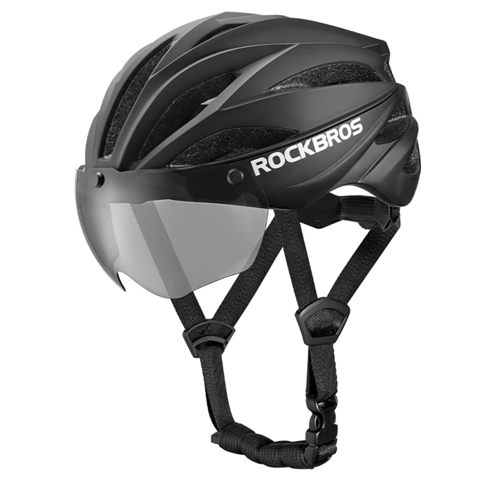 Rockbros Bike Helmet with Visor, Detachable UV Protective Goggles, Unisex - Green