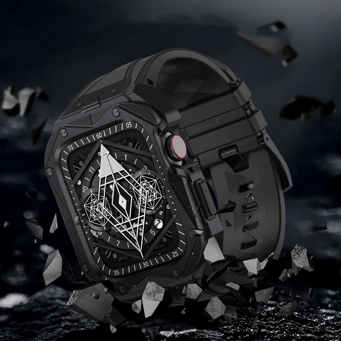 Řemínek Kingxbar CYF140 2v1 řemínek Apple Watch Ultra, SE, 8, 7, 6, 5, 4, 3, 2, 1 (49, 45, 44, 42 mm) s integrovaným pancéřováním obal nerezová ocel černá