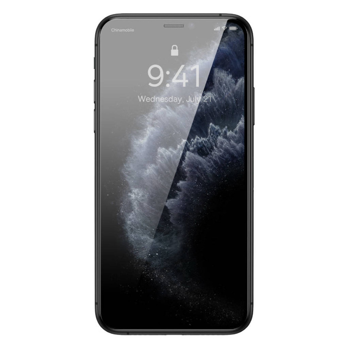 Vidrio templado Baseus para iPhone 11 Pro Max / iPhone XS Max Privacy Anti Spy (privatización) con cubierta de altavoz + posicionador (SGBL061702) (case friendly)