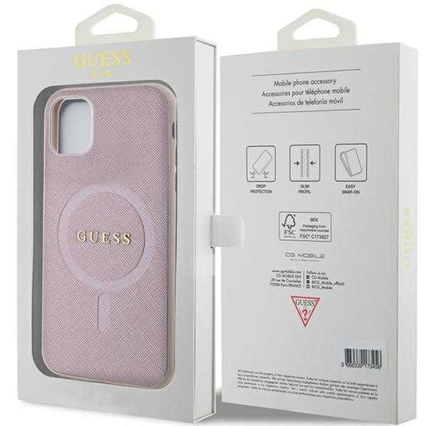 Case Guess GUHMN61PSAHMCP iPhone 11 / Xr 6.1" pink/pink hardcase Saffiano MagSafe Case