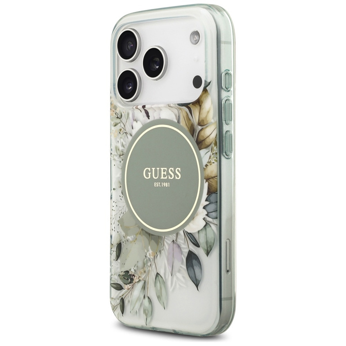 Etui Guess IML Flower & Tonal Circle     MagSafe do iPhone 17 Pro Max zielony