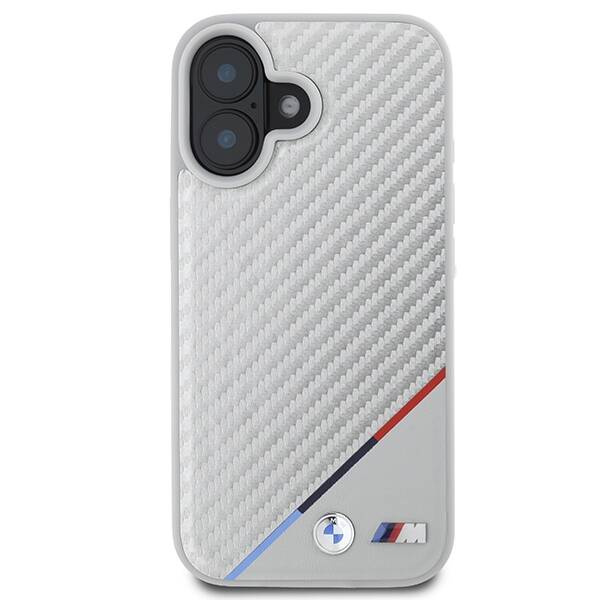 Hülle BMW iPhone 16 6.1" grau/grau hartcase M Carbon Tricolor Line MagSafe