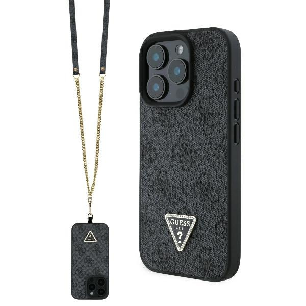 Etui Guess iPhone 16 Pro 6.3" czarny/black hardcase Leather Metal Logo Strass Crossbody