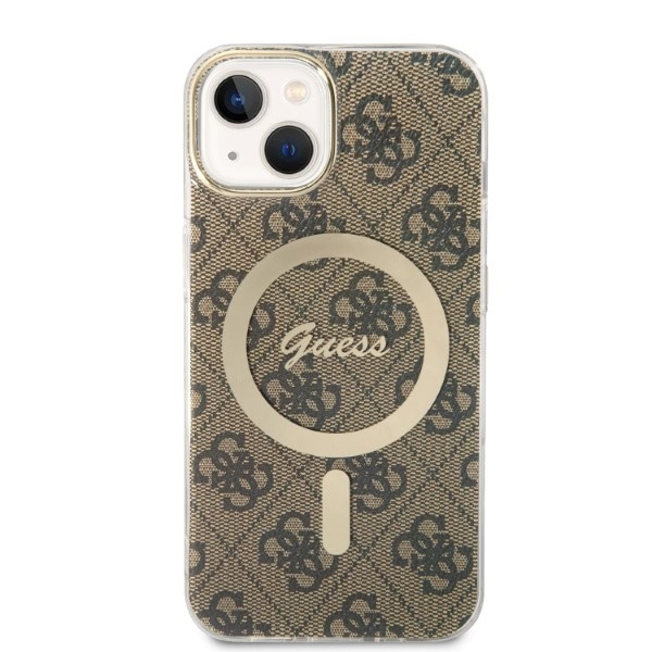 Kit Telefontok Guess Case+ töltő iPhone 14 Plus 6.7" barna/barna kemény case 4G nyomtatás MagSafe