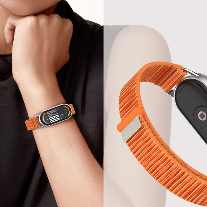 PASEK TECH-PROTECT XIAOMI SMART BAND 8 / 9 / 10 / NFC NYLON STRIPE POMARAŃCZOWY SZARY