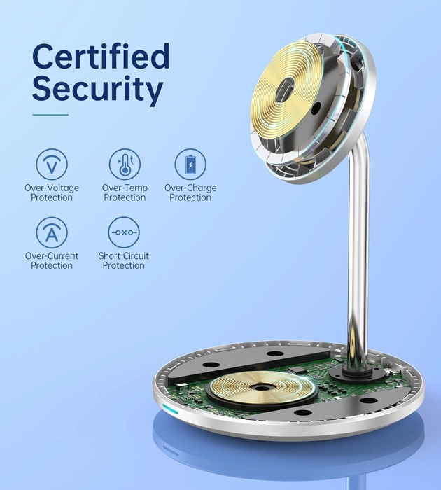 Bezdrátová nabíječka Choetech Qi 15W pro iPhone a AirPods MagSafe kompatibilní magnetický držák stříbrný (T581-F)