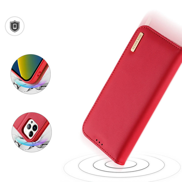 Dux Ducis Hivo Flip Cover in Pelle Portafoglio in Vera Pelle per Carte e Documenti iPhone 14 Pro Max Rosso
