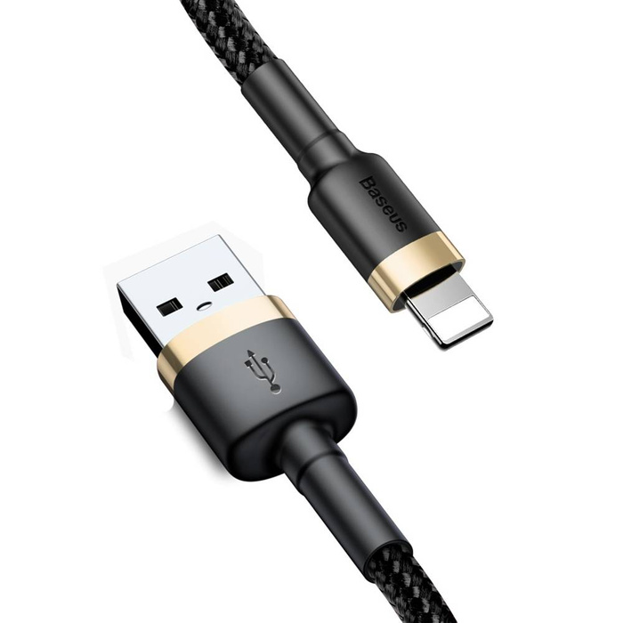 Baseus Cafule Kabel Strapazierfähiges Nylonkabel USB / Lightning QC3.0 2.4A 1M Schwarz-Gold (CALKLF-BV1)