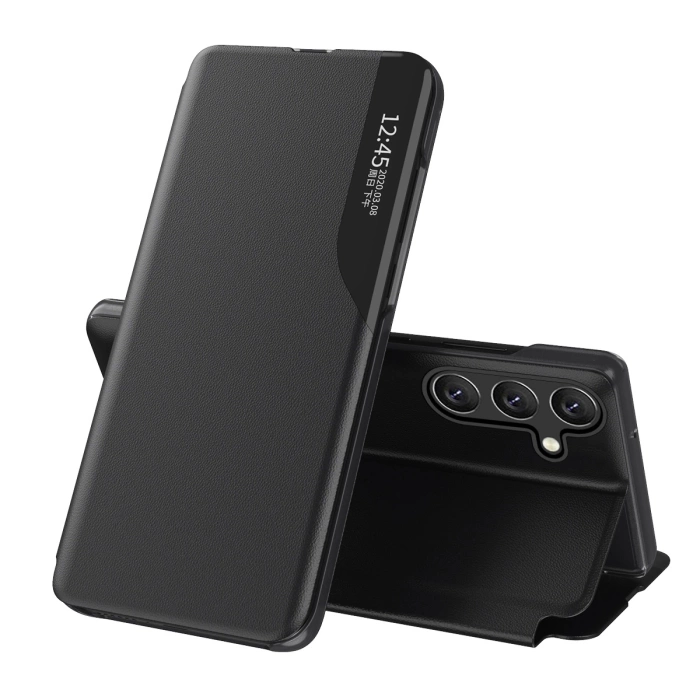 Eco Leather View Case elegant case with flap and stand for Samsung Galaxy S25 Edge - black