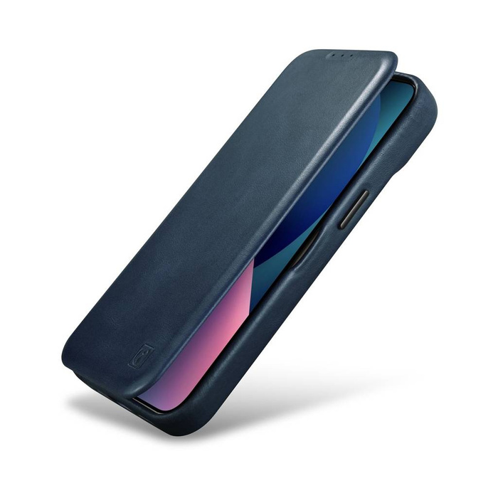 iCarer CE Oil Wax Premium Leather Folio Case Étui en cuir pour iPhone 14 Pro Flip magnétique MagSafe Bleu (AKI14220706-BU)