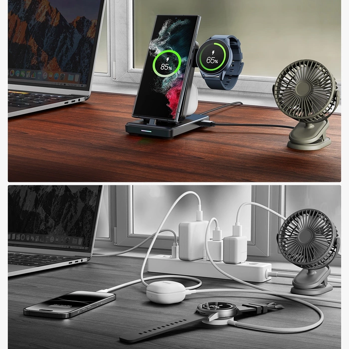 Joyroom JR-WQS01 Samsung Galaxy USB-C 4v1 nabíjecí stanice skládací - černá