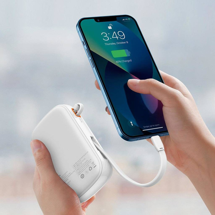 Banque d&#39;alimentation à affichage numérique Baseus Qpow avec charge rapide 20000mAh 20W QC/PD/SCP/FCP avec câble Lightning intégré blanc