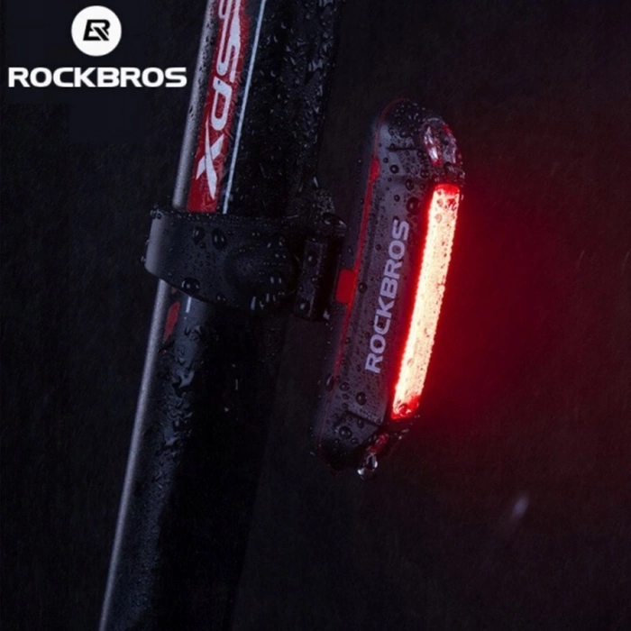 Luce posteriore per bicicletta Rockbros A54BK + micro USB - cavo USB-A - nero