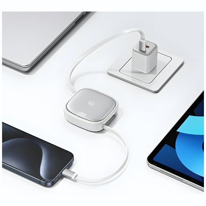 USAMS Kabel rozwijany 3w1 z pudełkiem MicroUSB/USB-C/Lightning 60W srebrny/silver SJ650USB02 (US-SJ650)