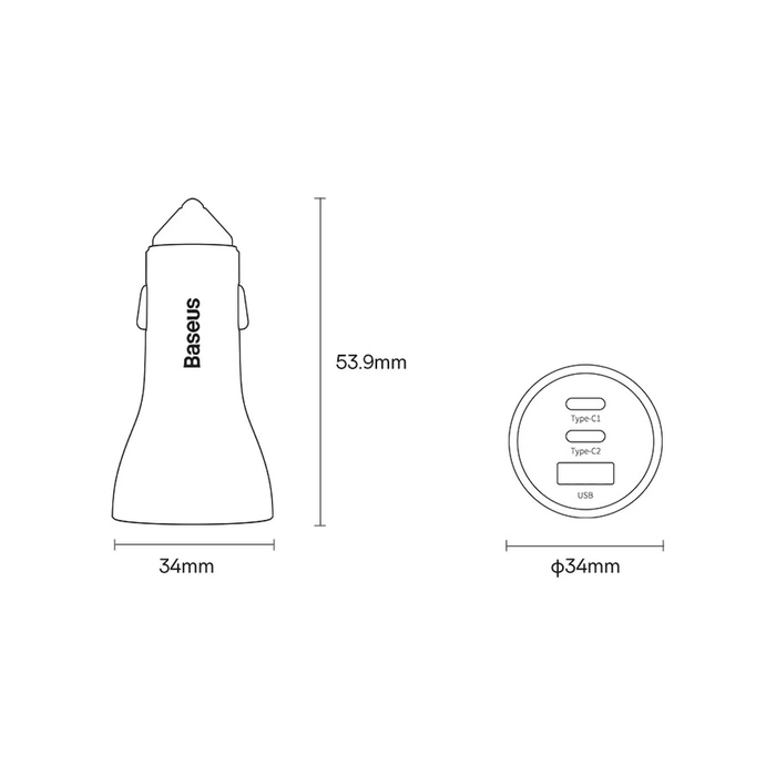 Baseus Golden Contactor Pro USB-A Autoladegerät + 2x USB-C 65W dunkelgrau (CGJP010013)