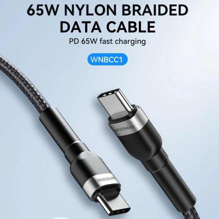 Wozinsky WNBCC1 USB-C / USB-C PD 65W kabel 1 m - černý
