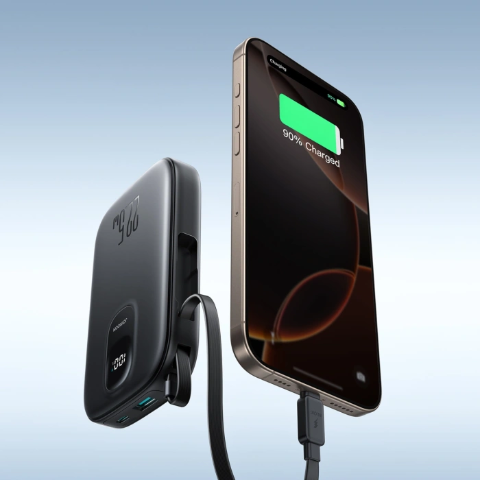 Powerbank Joyroom JR-PBF17 22.5W 10000mAh z wbudowanym kablem USB-C + kabel USB-C 0.25 cm  - czarny