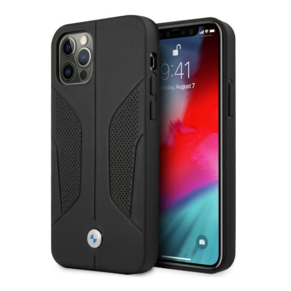 BMW Hülle Apple iPhone 12 Pro Max Leder Perforierte Seiten Schwarz Hardcase
