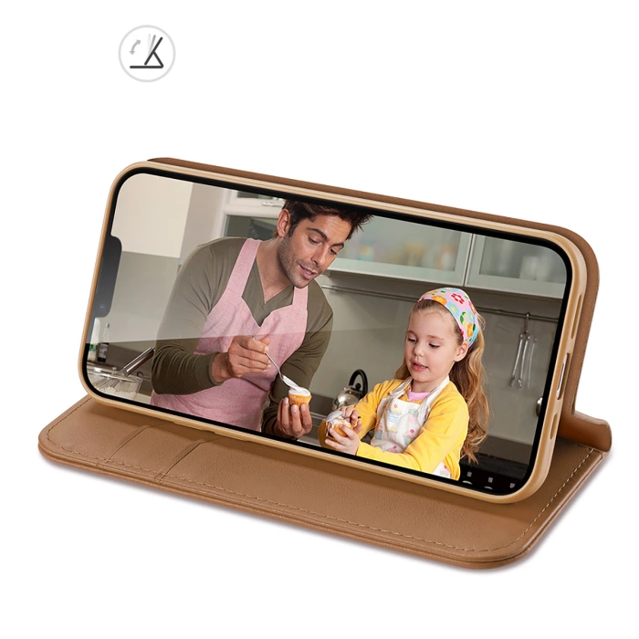 Dux Ducis Hivo iPhone 16e Case with Flip and RFID Protection - Brown