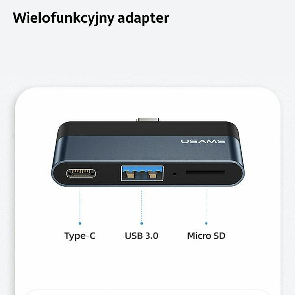 USAMS Adapter HUB USB 3.0 / USB-C / Micro SD szürke / szürke SJ491HUB01 (US-SJ491)