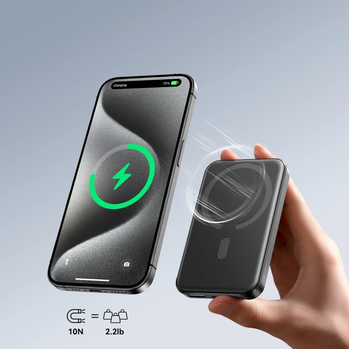 Powerbank Joyroom JR-W020 Mini 5000mAh USB-A USB-C indukcyjny 20W - czarny + kabel USB-C / USB-C