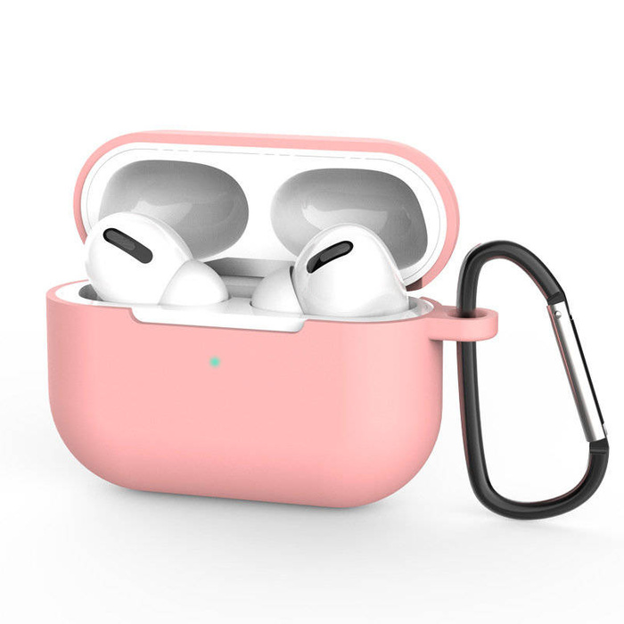 Custodia per AirPods Pro custodia morbida in silicone per cuffie + ciondolo moschettone portachiavi rosa (custodia D)