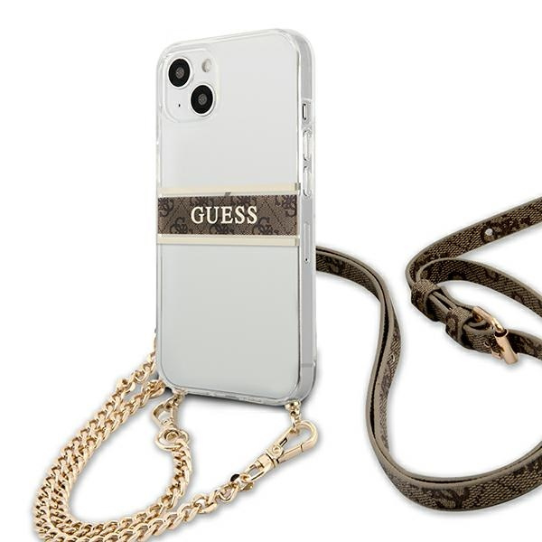 Coque GUESS Apple iPhone 13 Mini 4G Brown Strap Gold Chain Clear Hardcase