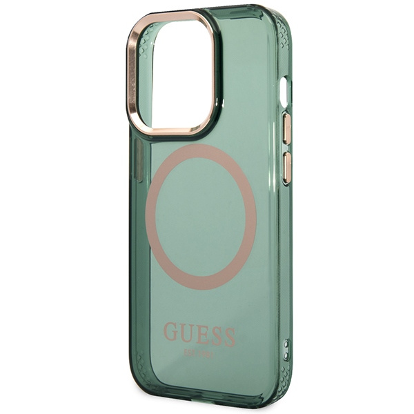 Guess GUHMP14XHTCMA iPhone 14 Pro Max 6,7" grün/khaki hart case Gold Outline Transluzent MagSafe