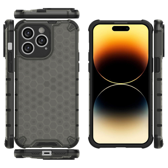 Coque nid d&#39;abeille pour iPhone 14 Pro Max coque hybride blindée noir