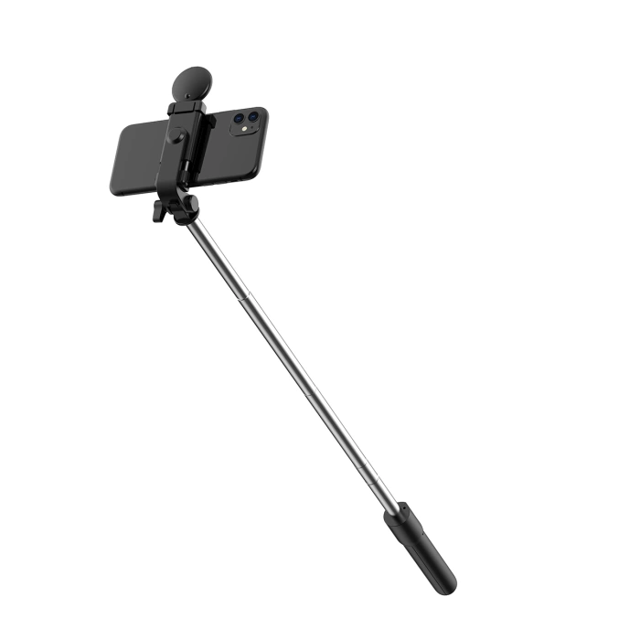 Selfie-Stick WH1YXS Teleskopstativ 1 m mit runder Lampe und Telefonhalter – Schwarz