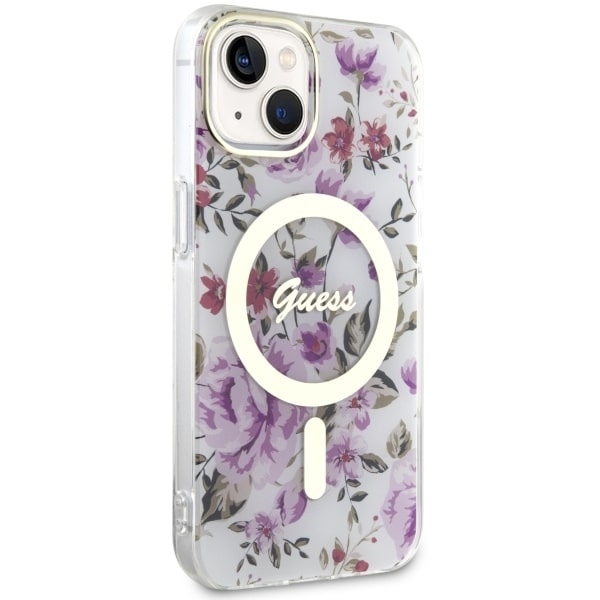 Case Guess GUHMP14MHCFWST iPhone 14 Plus 6.7" transparent hardcase Flower MagSafe Case
