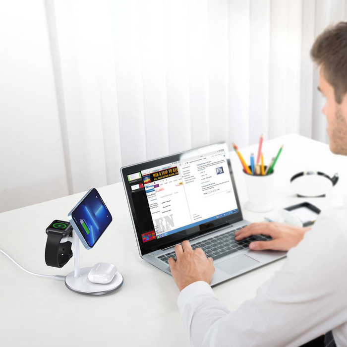 Choetech Induction Charger (MagSafe Compatible) Stand for iPhone, Apple Watch, AirPods white (T585-F)