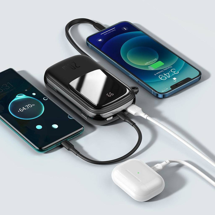 Baseus Qpow Powerbanka s digitálním displejem a rychlým nabíjením 20000mAh 20W QC/PD/SCP/FCP s integrovaným kabelym Lightning černá