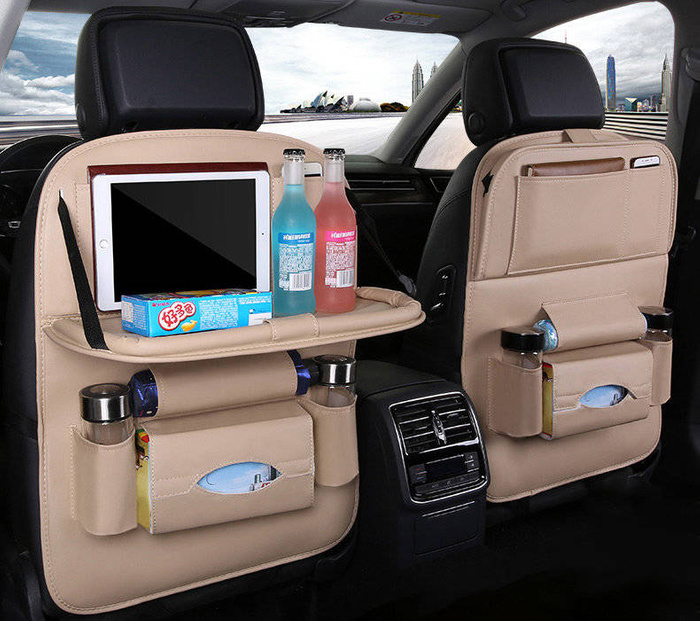 Car organizer for the seat foldable shelf mini car table beige