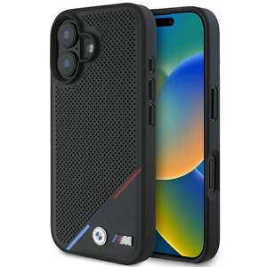 Coque BMW iPhone 16 6.1" noir/noircase M Perforated Tricolor Line MagSafe