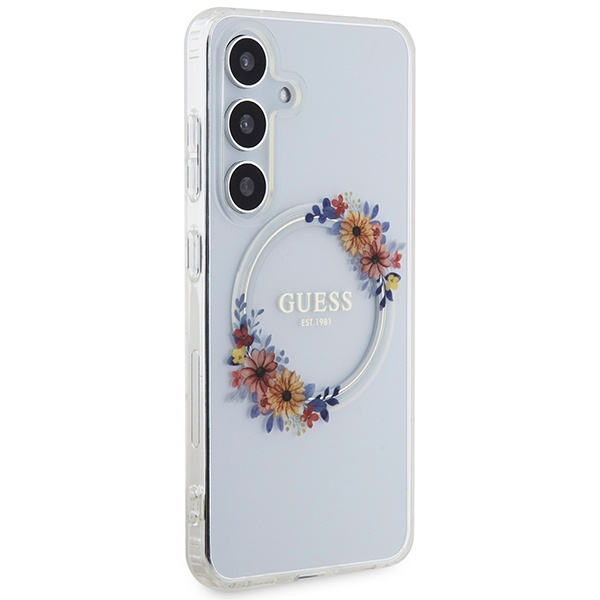 Etui Guess GUHMS24SHFWFCT S24 S921 przeźroczysty/transparent hardcase IML Flowers Wreath MagSafe Case