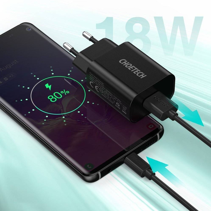 Rychlonabíječka Choetech Quick Charge 3.0 18W 3A + USB kabel - USB Typ C 1m černý (Q5003)