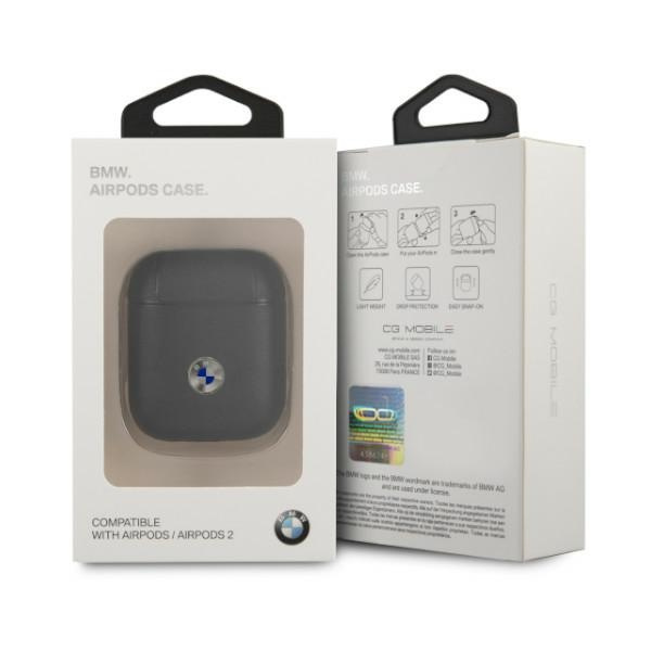 Cover BMW Apple AirPods Cover Geniune in pelle argento con logo nero