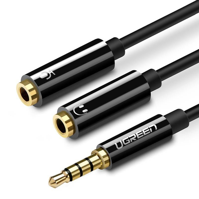 UGREEN Audio Splitter AUX Mini Jack 3.5 mm Kabel für Kopfhörer mit Mikrofon 20cm Schwarz