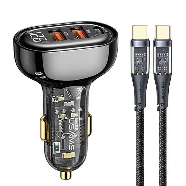 USAMS Charg. sam. 2xUSB+1xUSB-C 80W Fast Charge + kabel USB-C - USB-C BXLACCTC01