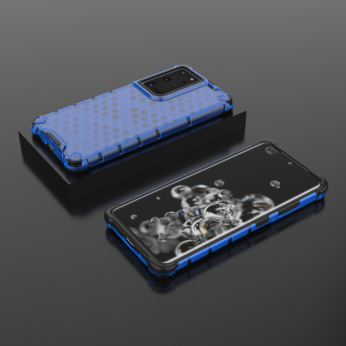 Honeycomb coque housse blindée avec cadre en gel Samsung Galaxy S22 Ultra blue