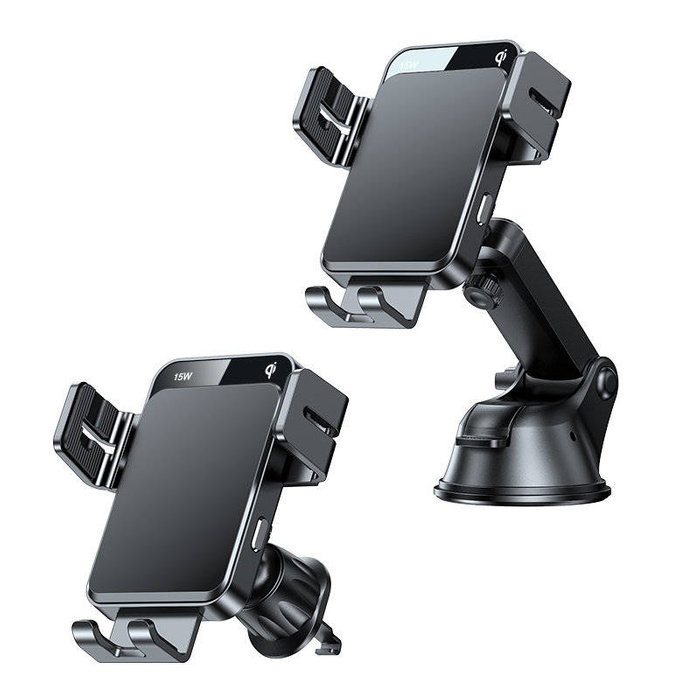 Joyroom wireless charger Qi 15W automatic electric holder car cockpit dashboard / ventilation grille black (JR-ZS219)