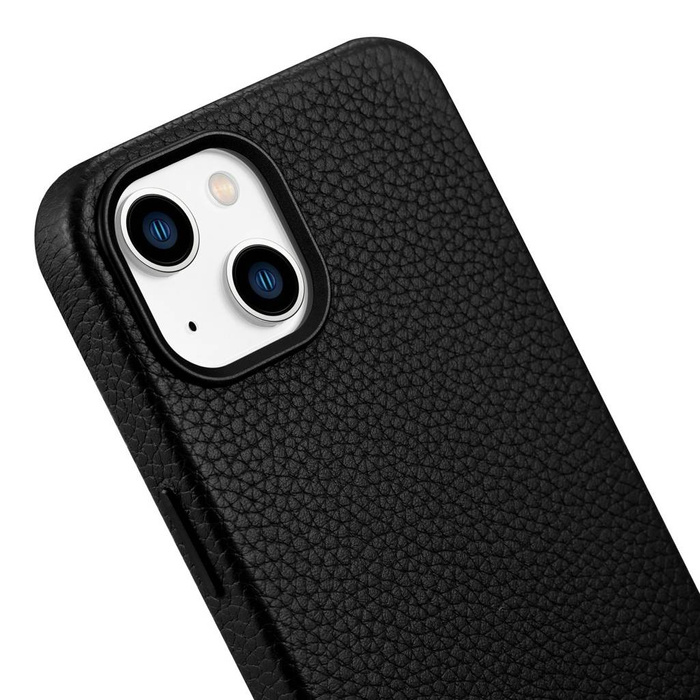 iCarer Litchi Premium Leather Case iPhone 14 Étui en cuir magnétique avec MagSafe Noir (WMI14220709-BK)