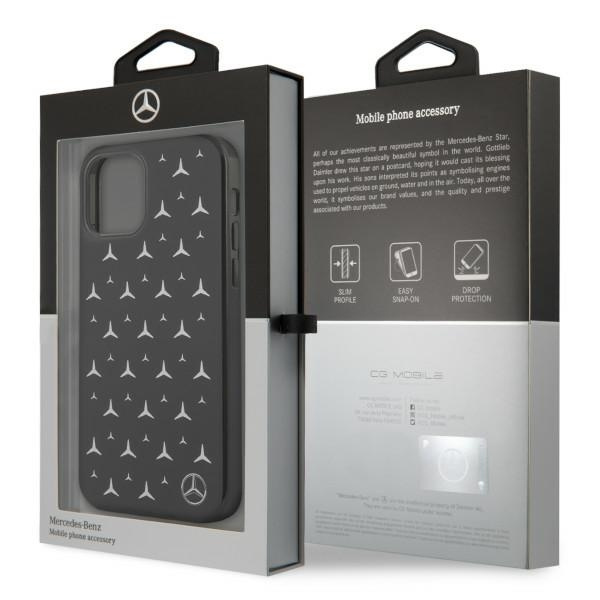 Puzdro MERCEDES Apple iPhone 12 12 Pro Silver Stars Pattern Black Hardcase
