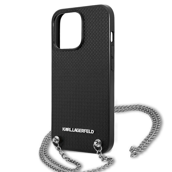 Karl Lagerfeld KLHCP13LPMK iPhone 13 Pro / 13 6.1" hardcase schwarz/schwarz Leder strukturiert und Kette