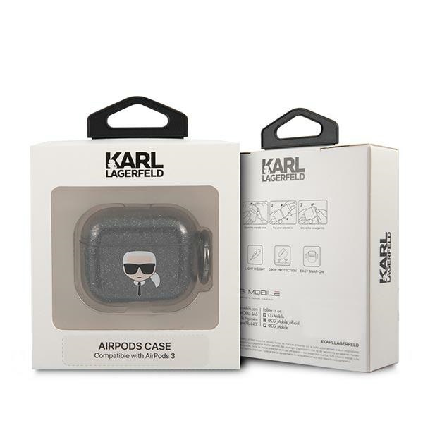 Cover KARL LAGERFELD Apple AirPods 3 Cover Glitter Karl's Head Black Case