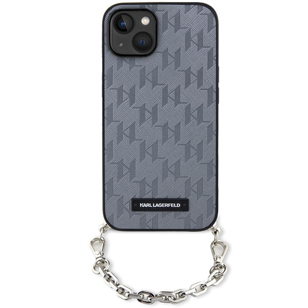 Hülle Karl Lagerfeld KLHCP14SSACKLHPG iPhone 14 6,1" Silber/Silber hartcase Saffiano Monogramm Kette Case