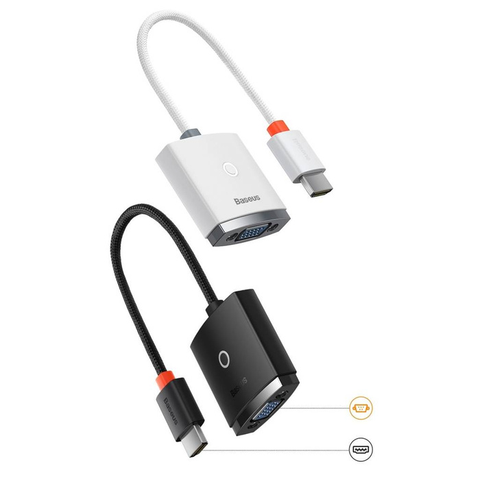 Baseus Lite Series Steckeradapter HDMI auf VGA + Miniklinke 3,5 mm / Micro-USB-Netzteil weiß (WKQX010102)