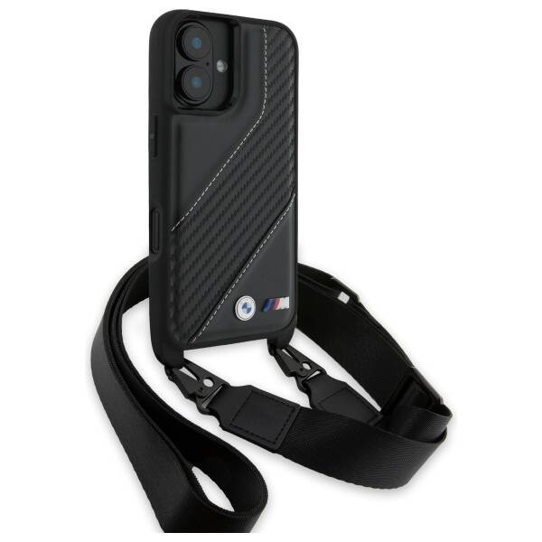 Funda BMW iPhone 16 Plus negro/negro durocase M Edition Carbon Stripe &amp; Strap